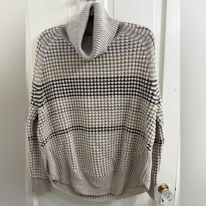 Krimson Klover Merino Wool Silk Blend Gray Stripe Turtleneck Sweater L/XL Thick
